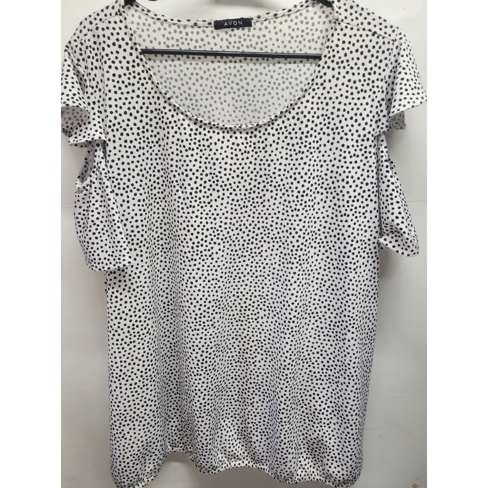 AVON Women's White Black Polka Dot Cold Shoulder Ruffle Sleeve Top Plus Size 2X